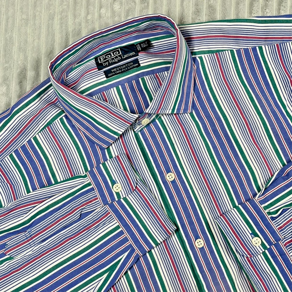 Polo Ralph Lauren Westerton Button Up Shirt Men's XLT Rainbow Striped Pride Prep - Picture 4 of 13